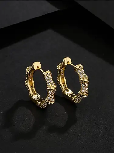 Brass Cubic Zirconia Round Vintage Huggie Earring