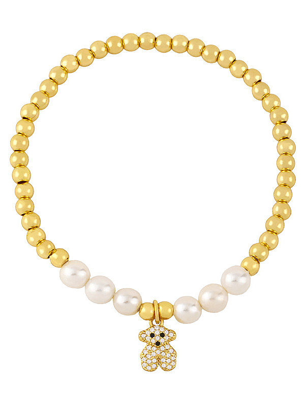 Brass Imitation Pearl Smiley Vintage Beaded Bracelet