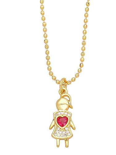 Brass Cubic Zirconia Cute Boy Girl Pendant Necklace