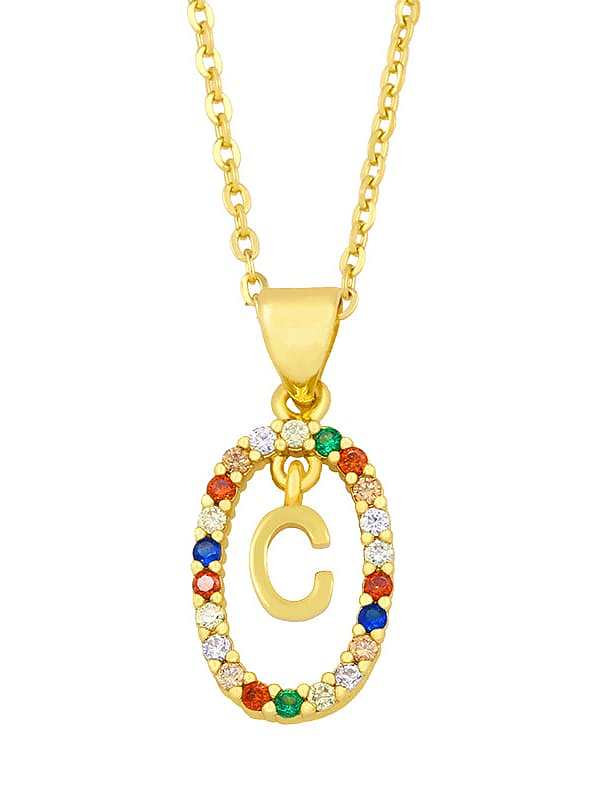 Brass Cubic Zirconia Letter Vintage Oval Pendant Necklace