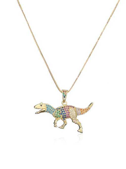 Colar de pingente de dinossauro vintage zircônia cúbica de bronze