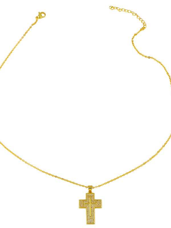 Brass Cubic Zirconia Cross Vintage pendant Necklace
