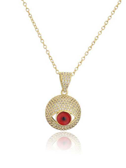 Brass Cubic Zirconia Evil Eye Vintage Round Pendant Necklace