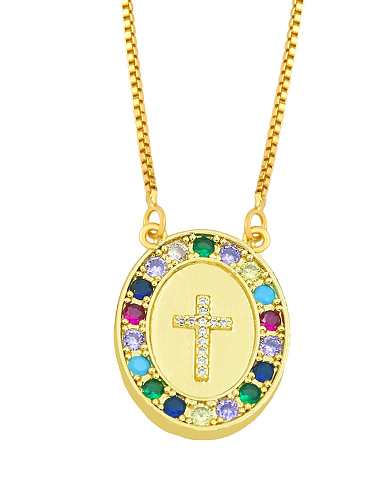 Brass Cubic Zirconia Heart Vintage Oval Pendant Necklace