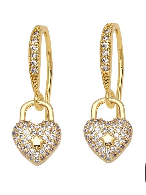Brass Cubic Zirconia Heart Vintage Huggie Earring
