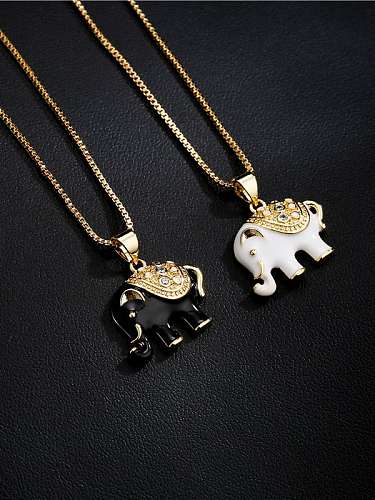 Brass Rhinestone Enamel Elephant Trend Necklace