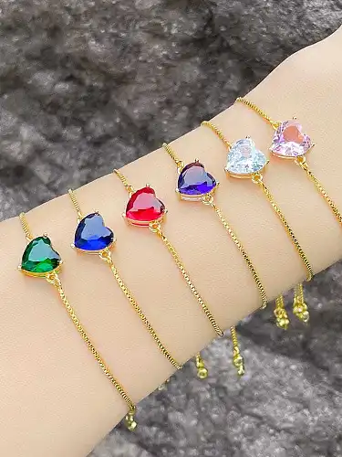 Brass Cubic Zirconia Heart Minimalist Adjustable Bracelet