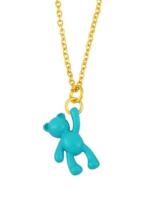 Brass Multi Color Enamel Cute Bear Pendant Necklace