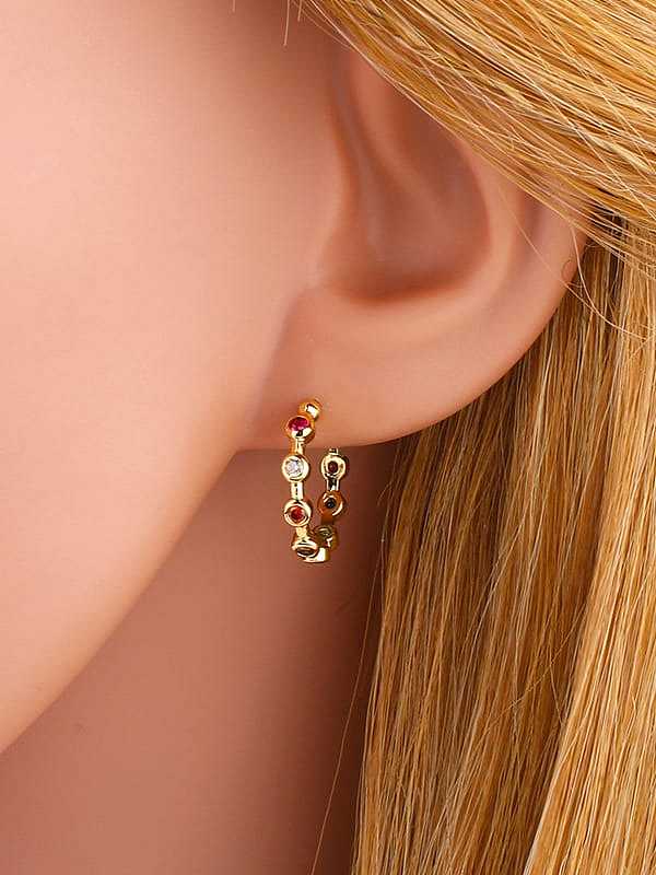 Brass Cubic Zirconia Geometric Vintage Huggie Earring
