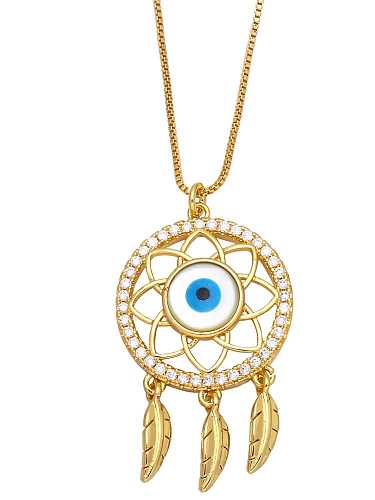 Brass Cubic Zirconia Evil Eye Vintage Geometric Pendant Necklace