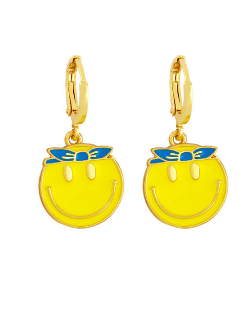 Brass Enamel Smiley Hip Hop Huggie Earring