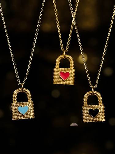 Brass Enamel Heart Vintage Locket Pendnat Necklace