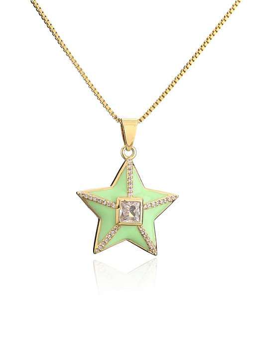 Brass Rhinestone Enamel Star Ethnic Five-pointed star Pedant Necklace