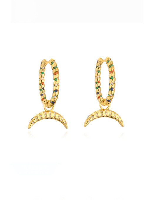Brass Cubic Zirconia Moon Vintage Earring