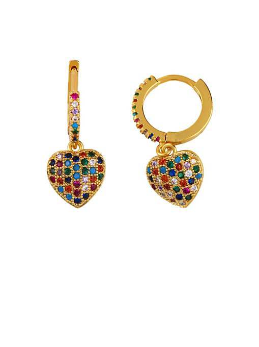 Brass Cubic Zirconia Heart Vintage Huggie Earring