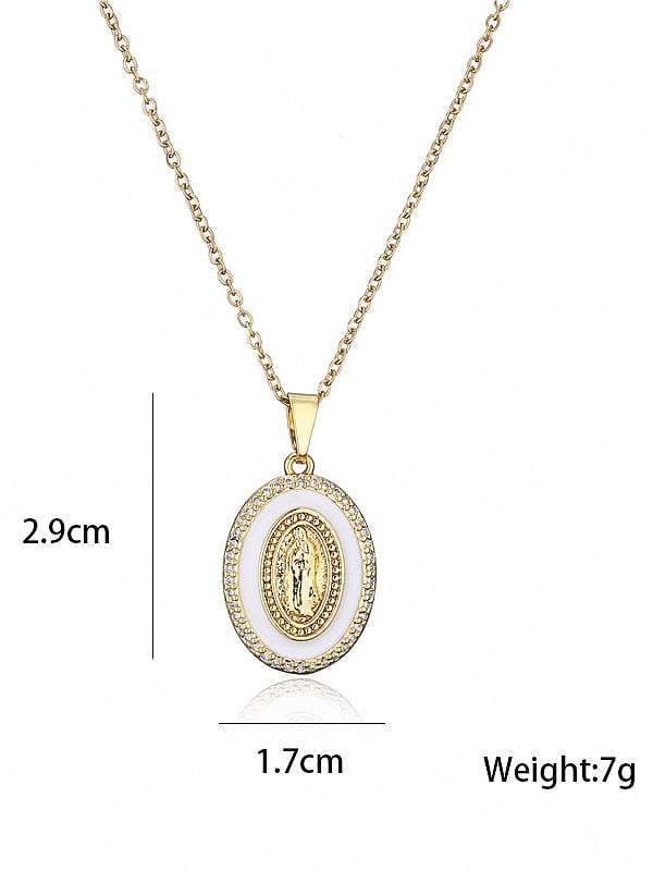 Messing Zirkonia Emaille Oval Vintage Jungfrau Maria Anhänger Halskette