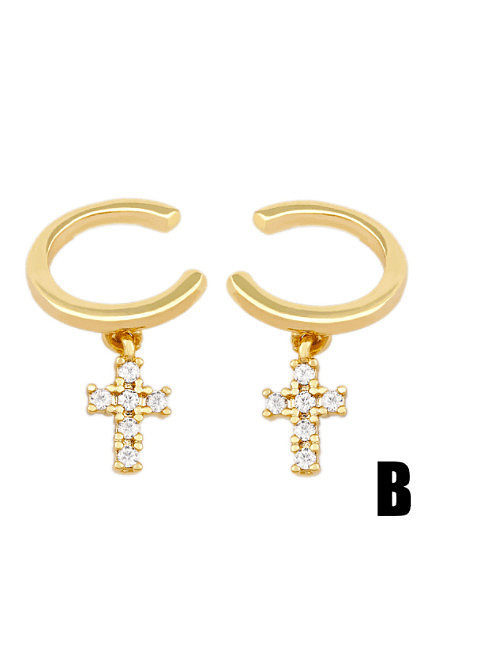 Brass Cubic Zirconia Cross Minimalist Huggie Earring
