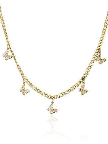 Collier vintage papillon en laiton et zircon cubique