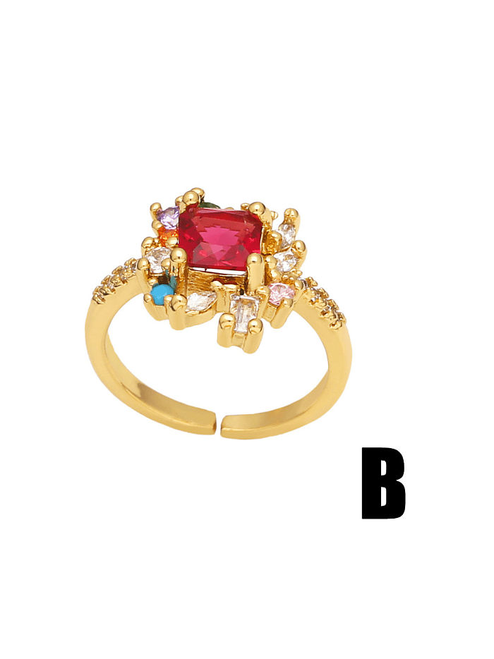 Brass Cubic Zirconia Multi Color Geometric Vintage Band Ring