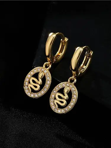 Brass Cubic Zirconia Geometric Vintage Snake Huggie Earring