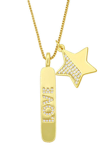 Brass Cubic Zirconia Star Vintage Monn Pendant Necklace