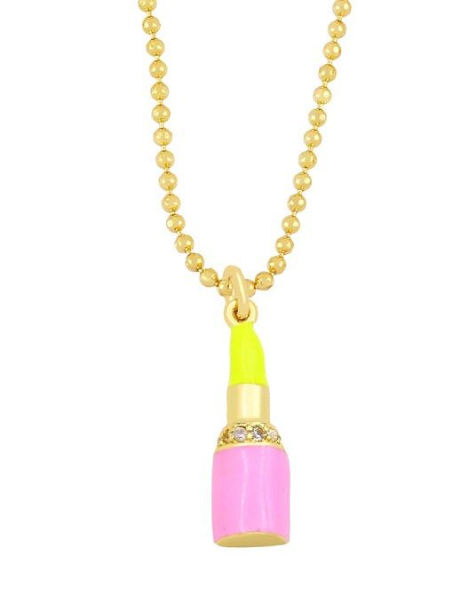 Brass Cubic Zirconia Enamel Irregular Lipstick Pendant Necklace