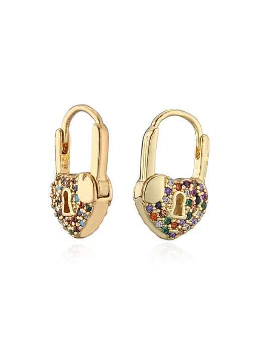 Brass Rhinestone Heart Vintage Huggie Earring
