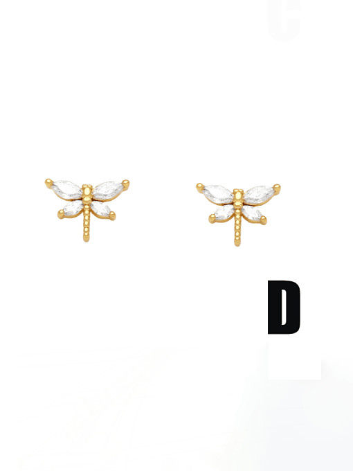 Brass Cubic Zirconia Heart Minimalist Stud Earring