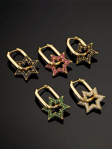 Brass Cubic Zirconia Vintage Five-pointed star Huggie Earring