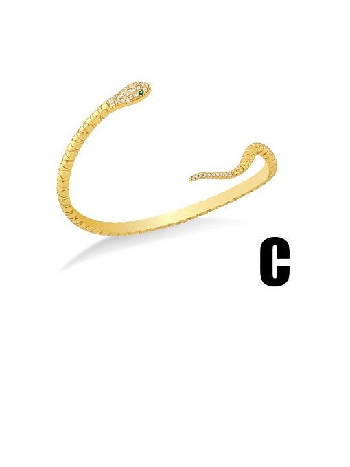 Bracelet manchette vintage serpent en laiton et zircon cubique