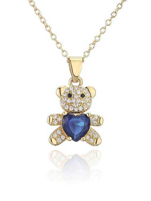 Brass Cubic Zirconia Heart Trend Bear Pendant Necklace