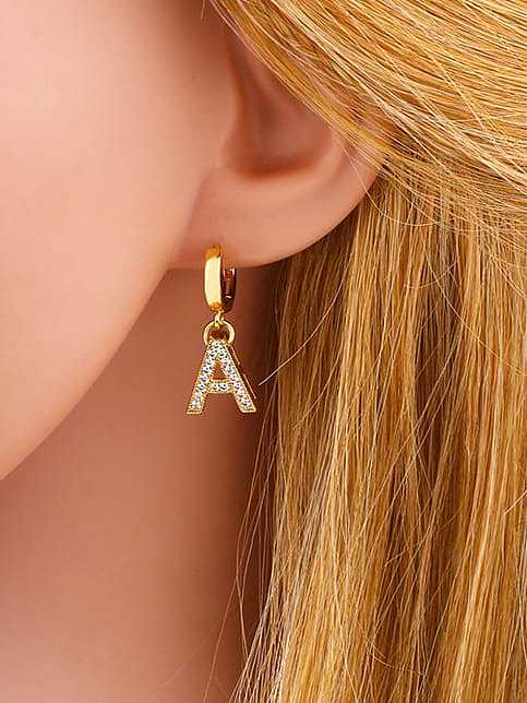 Brass Cubic Zirconia Letter Ethnic Huggie Earring
