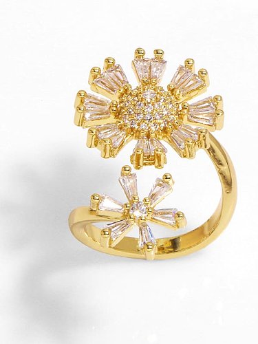 Brass Cubic Zirconia Flower Trend Band Ring