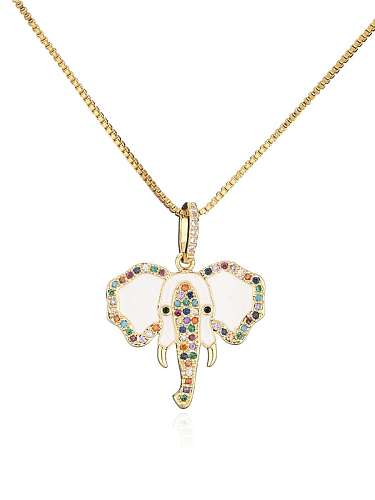 Brass Rhinestone Enamel Trend Elephant Pendant Necklace