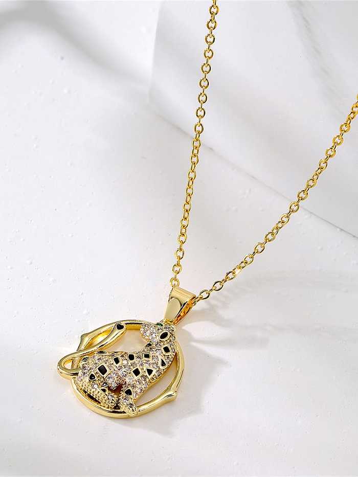 Brass Cubic Zirconia Leopard Vintage Necklace