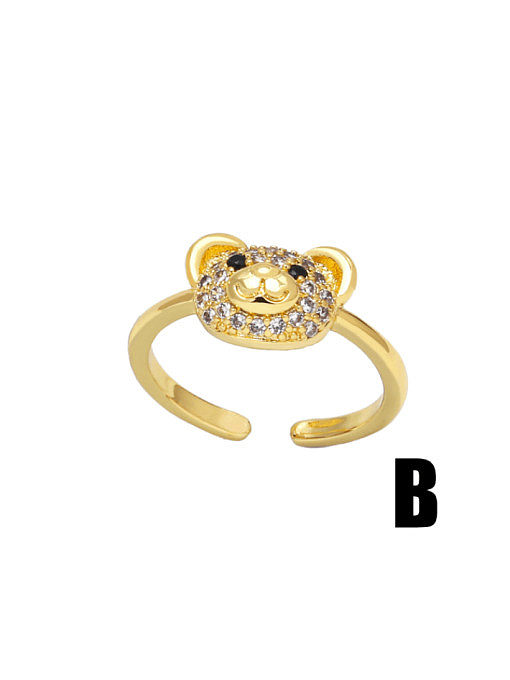 Brass Cubic Zirconia Bear Vintage Band Ring