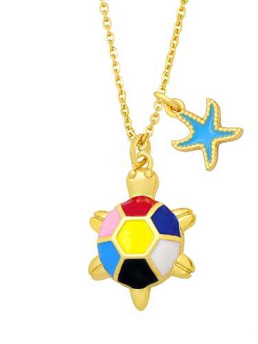 Collier pendentif tortue vintage étoile émail laiton