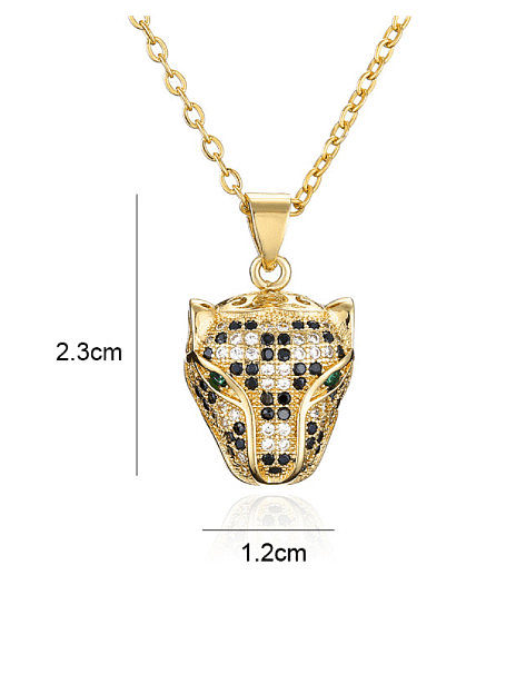 Brass Cubic Zirconia Vintage Leopard Hand Pendant Necklace