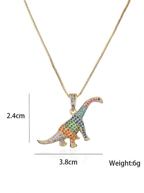 Messing Zirkonia Vintage Dinosaurier Anhänger Halskette