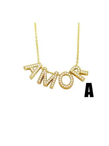 Brass Cubic Zirconia Simple LOVE letters Necklace