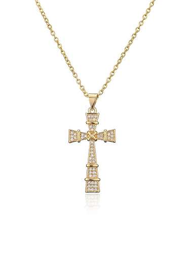 Collier Religieux Vintage en Laiton Cubic Zirconia Cross