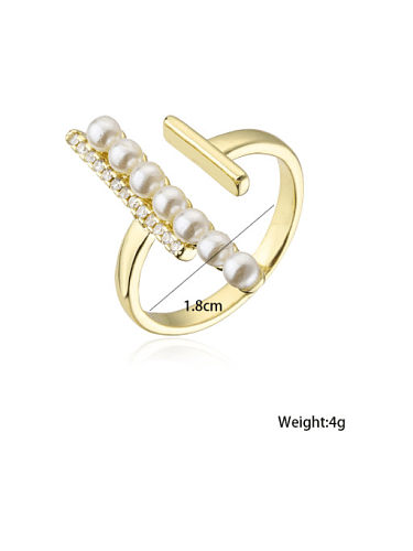 Brass Imitation Pearl Geometric Trend Band Ring