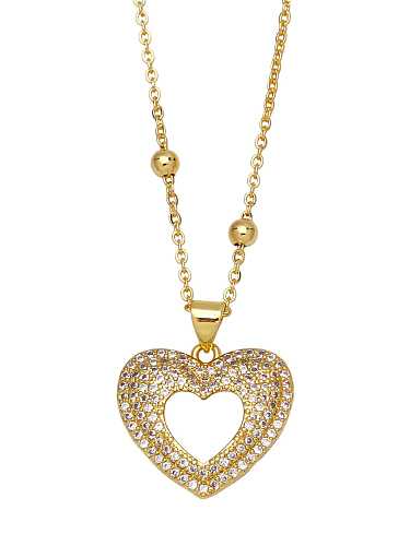 Brass Cubic Zirconia Vintage Heart Pendant Necklace