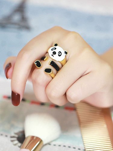 Brass Enamel Panda Cute Band Ring