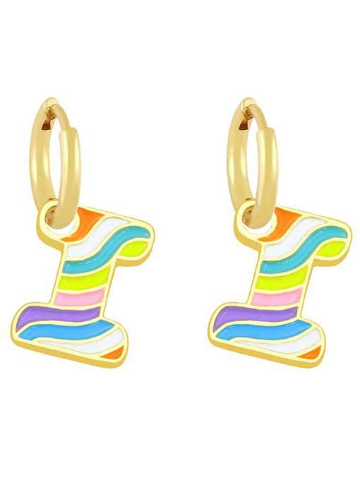Brass Enamel Rainbow Letter Minimalist Huggie Earring