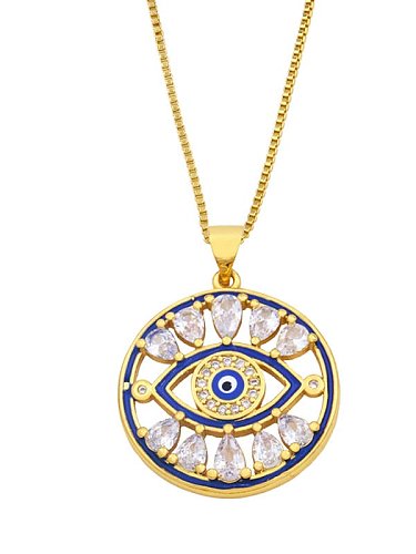 Brass Cubic Zirconia Enamel Evil Eye Vintage Necklace