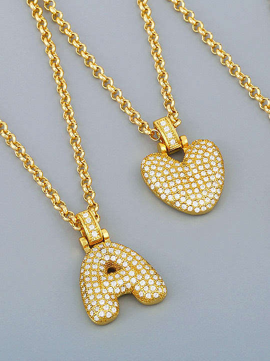 Brass Cubic Zirconia Letter Ethnic Necklace