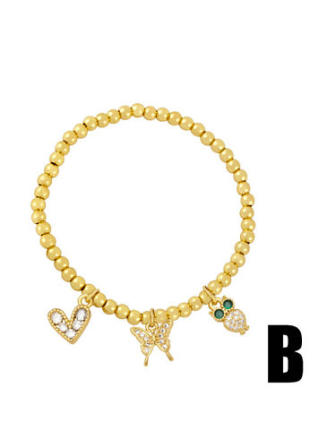 Brass Cubic Zirconia Enamel Heart Vintage Beaded Bracelet