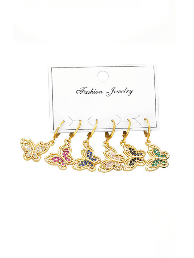 Brass Cubic Zirconia Butterfly Hip Hop Hook Earring