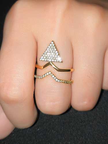 Brass Cubic Zirconia Triangle Statement Cocktail Ring